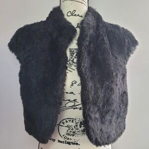 Vintage Y2K faux fur sleevless cropped‎ vest glam streetwear mcbling feminine